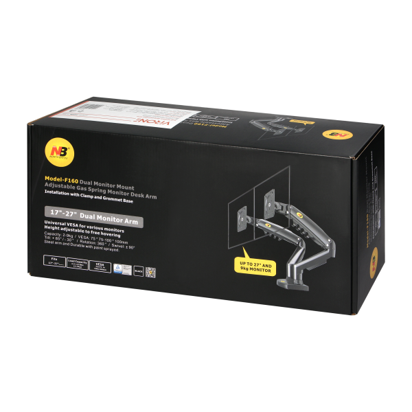 Full motion gas spring dual monitor arm, LED 17″-27″